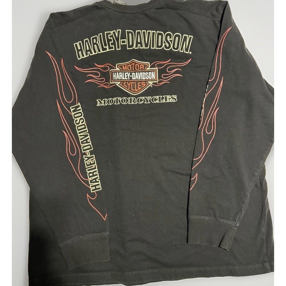 Official Harley-Davidson Bar And Shield Flames Long Sleeve Tee – Black Size XL